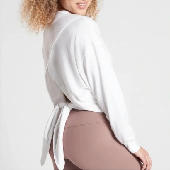 Athleta yoga open back cross tie sweater top tencell Cotton blend - Picture 2 of 10